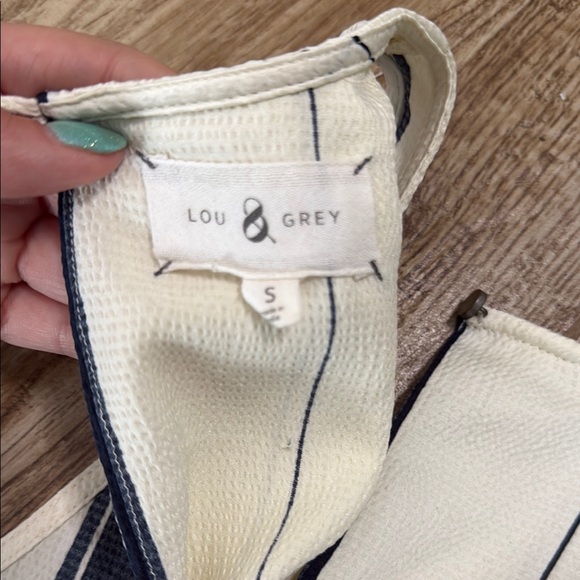 Lou & Grey Navy and White Striped Halter A-Line Midi Dress - Picture 3 of 3